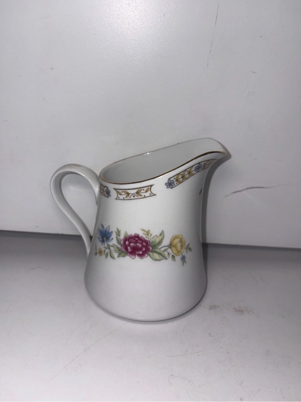 Floral Porcelain Creamer Pitcher with Gold Trim